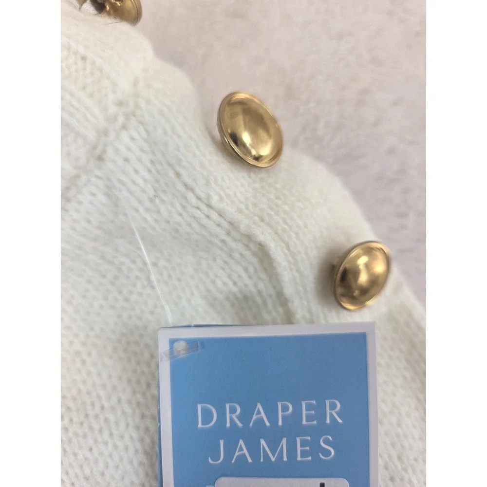 Draper James XL Dog Sweater White With Navy Stripes Gold Buttons NWT